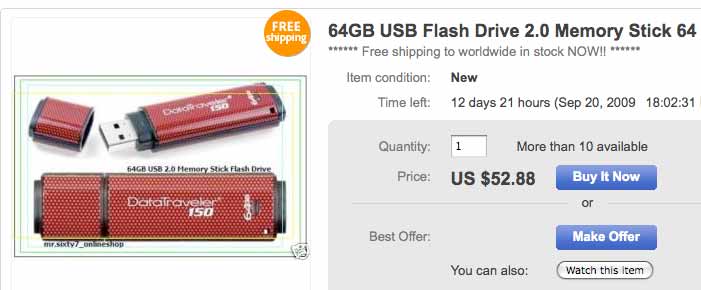 Counterfiet Flash Drive on eBay