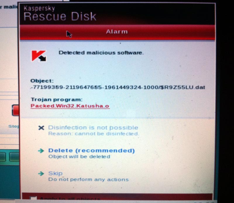Kaspersky Rescue Disk finds trojan