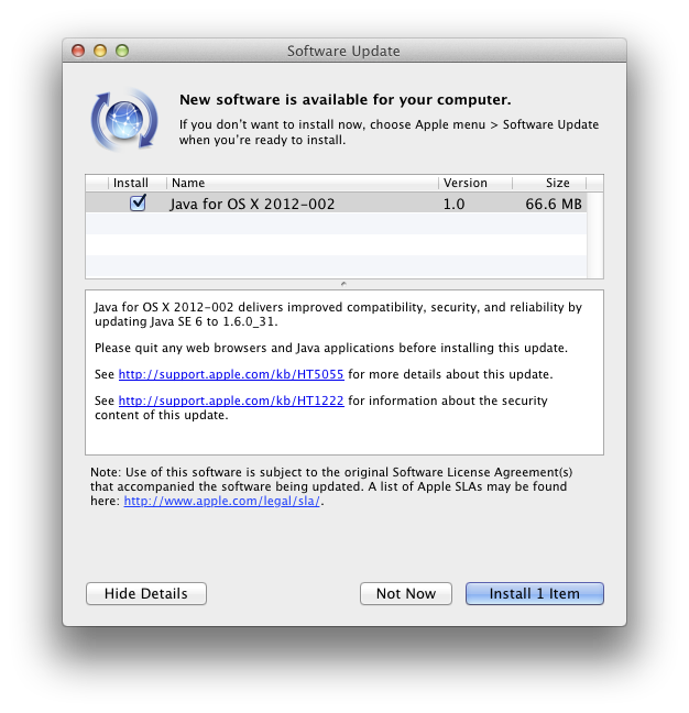 Java Update for OS X